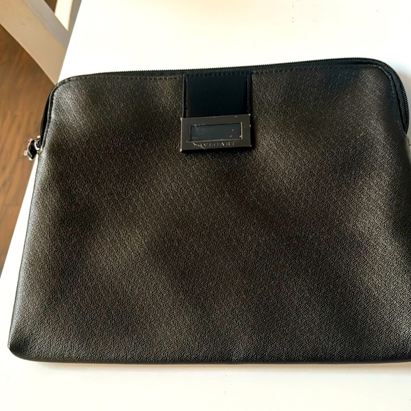 BVLGARI Handbags - Bvlgari Womens Coated Canvas Zip Around Pouch Clutch Handbag Gray Black